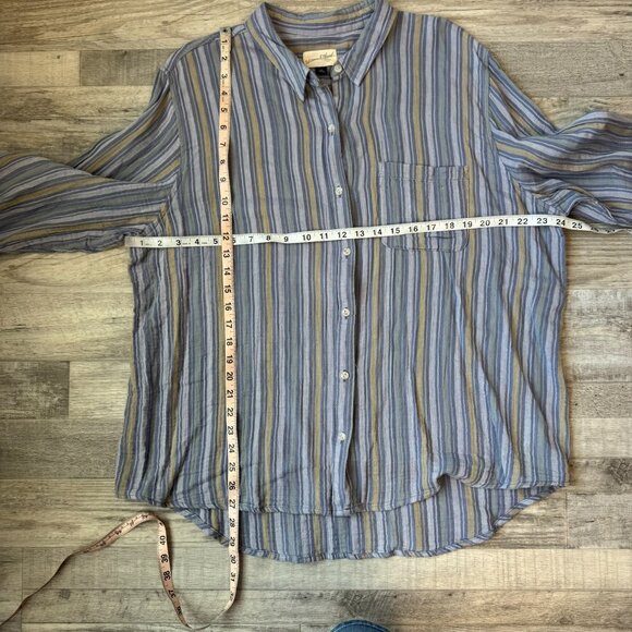 Universal Thread Blue Stripe Long Sleeve Cotton Button Down I16 - Picture 4 of 5